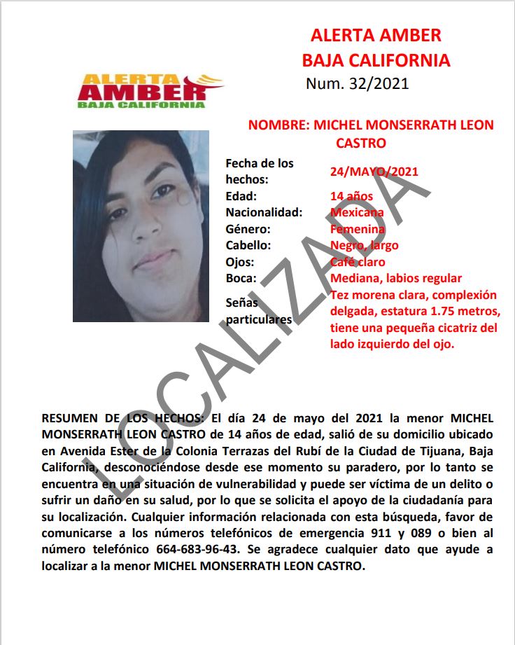 CANCELAN ALERTA AMBER POR MICHEL LEóN CASTRO