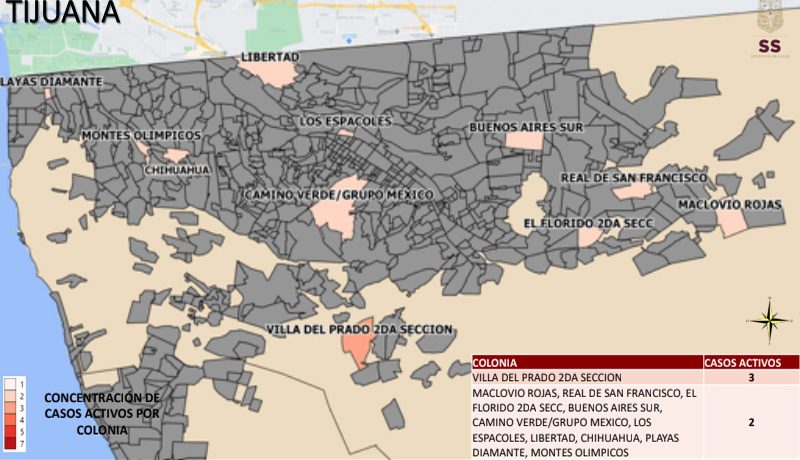 SUBEN A 13 LAS COLONIAS CON CASOS ACTIVOS DE COVID-19 EN TIJUANA