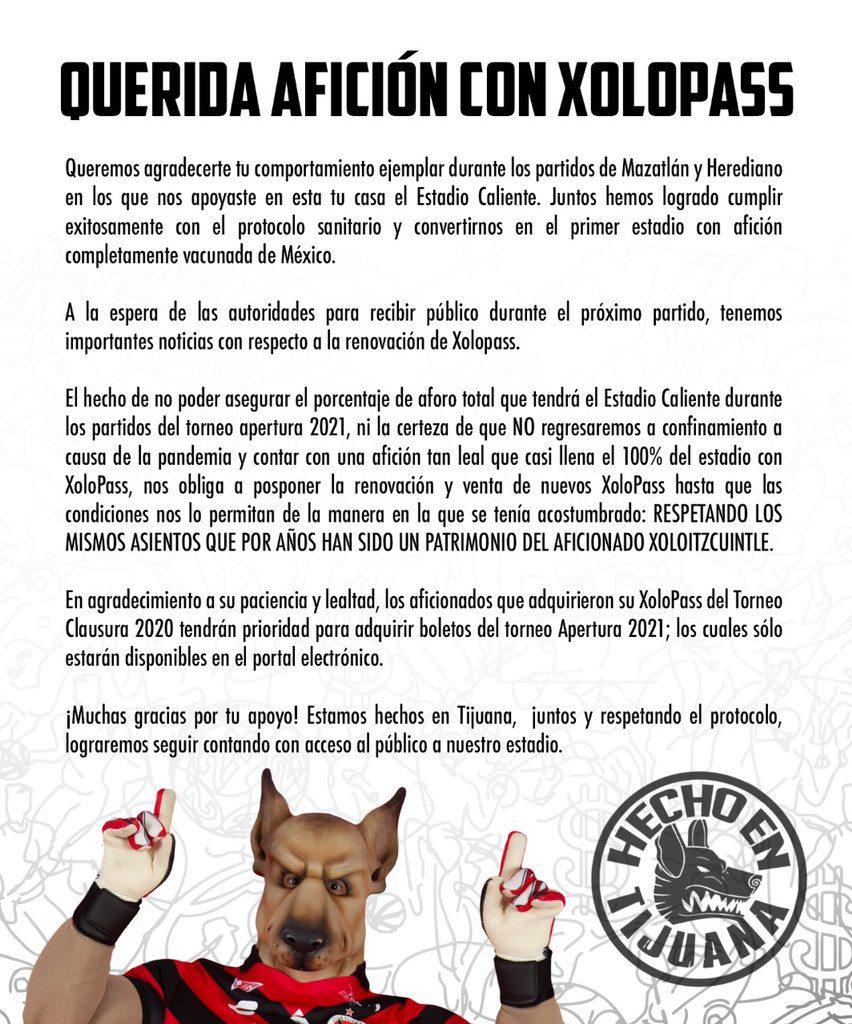 OFICIAL: NO HABRá VENTA DE XOLOPASS