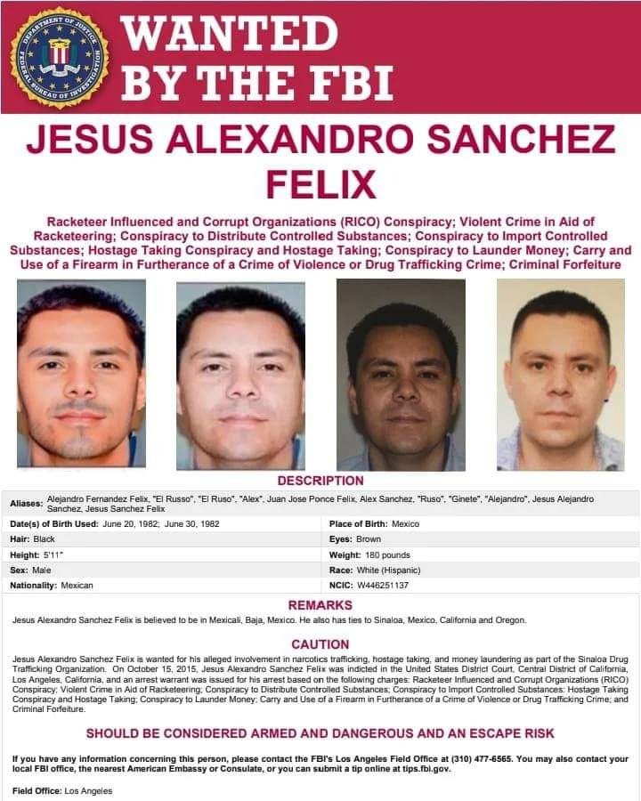 FBI emite ficha de búsqueda por Jesús Alexander Sánchez 'El Ruso'