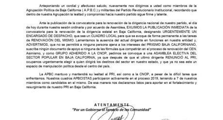 Pide APBC elección de dirigente priista estatal