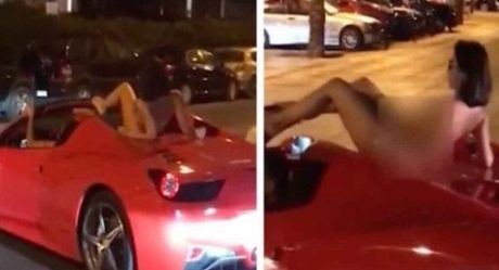 [VIDEO] Buscan a joven que paseó mujer desnuda sobre su Ferrari