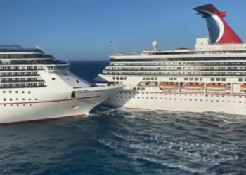 Fuertes vientos provocan choque de cruceros en Cozumel