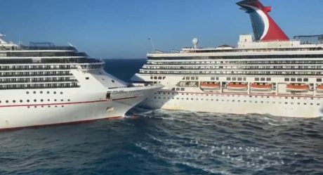 Fuertes vientos provocan choque de cruceros en Cozumel