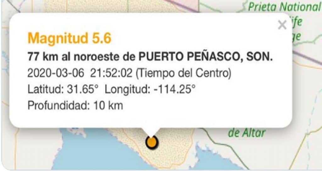 Se registra sismo en Puerto Peñasco