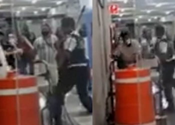 VIDEO: Guardia le pide uso de cubrebocas y se agarran a golpes