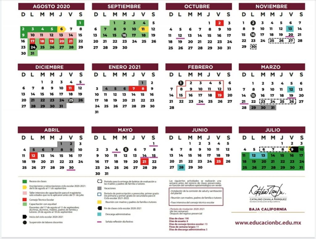 Calendario Escolar 2021 2022 Baja California