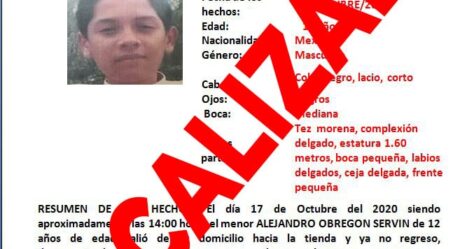 Localizan a Alejandro Obregón de 12 años