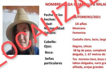 LOCALIZAN A MENOR OLGA GUADALUPE; DESACTIVAN ALERTA AMBER