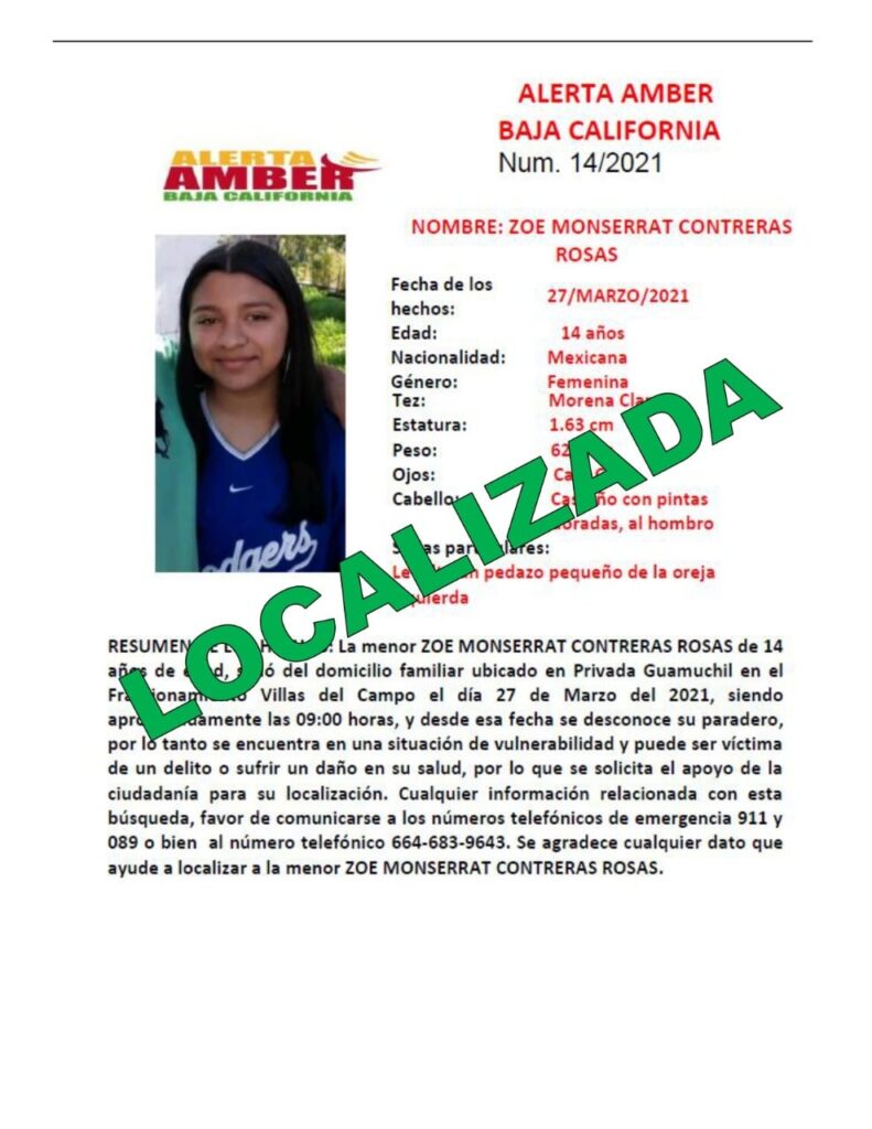 CANCELAN ALERTA AMBER POR ZOE MONSERRAT