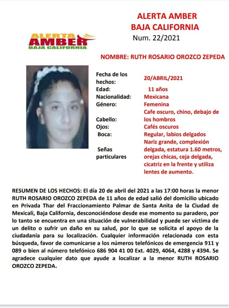 ACTIVAN ALERTA AMBER POR NIñA DESAPARECIDA