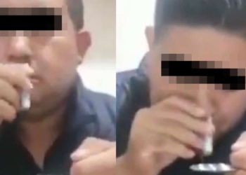 VIDEO: EXHIBEN A MANDO POLICIACO INHALANDO 'POLVO BLANCO'