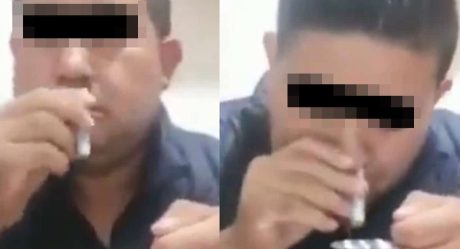VIDEO: Exhiben a mando policiaco inhalando 'polvo blanco'
