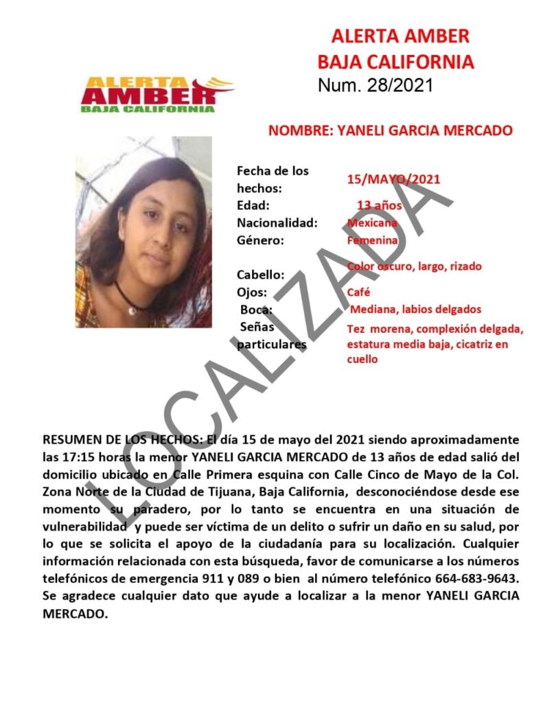 CANCELAN ALERTA AMBER POR YANELI GARCíA DE 13 AñOS