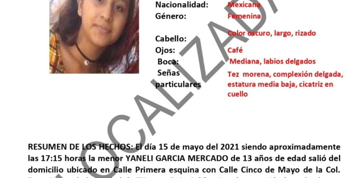 CANCELAN ALERTA AMBER POR YANELI GARCíA DE 13 AñOS