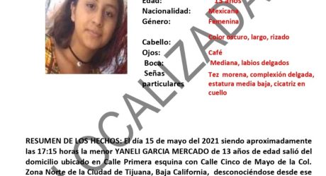 Cancelan Alerta Amber por Yaneli García de 13 años