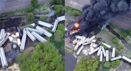 VIDEO: Tren con fertilizantes se descarrila e incendia