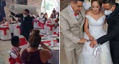 VIDEO: Invitado hace un regalo 'muy original' a novios