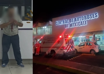 HOMBRE SE CLAVA CUCHILLO EN EL CUELLO EN CENTRAL CAMIONERA