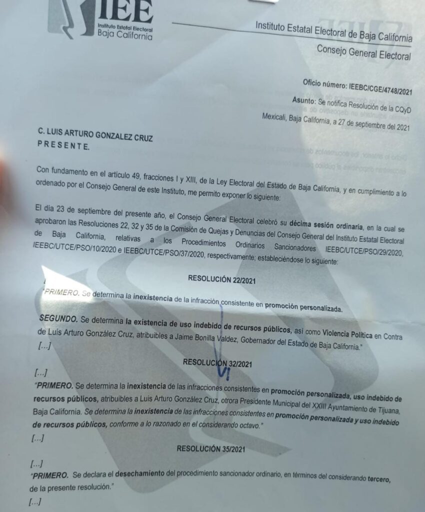 IEEBC DESESTIMA QUEJAS CONTRA ARTURO GONZáLEZ