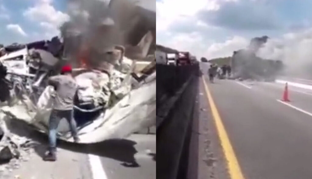 VIDEO-Choque-entre-tráiler-y-camioneta-se-incendian-hay-muertos