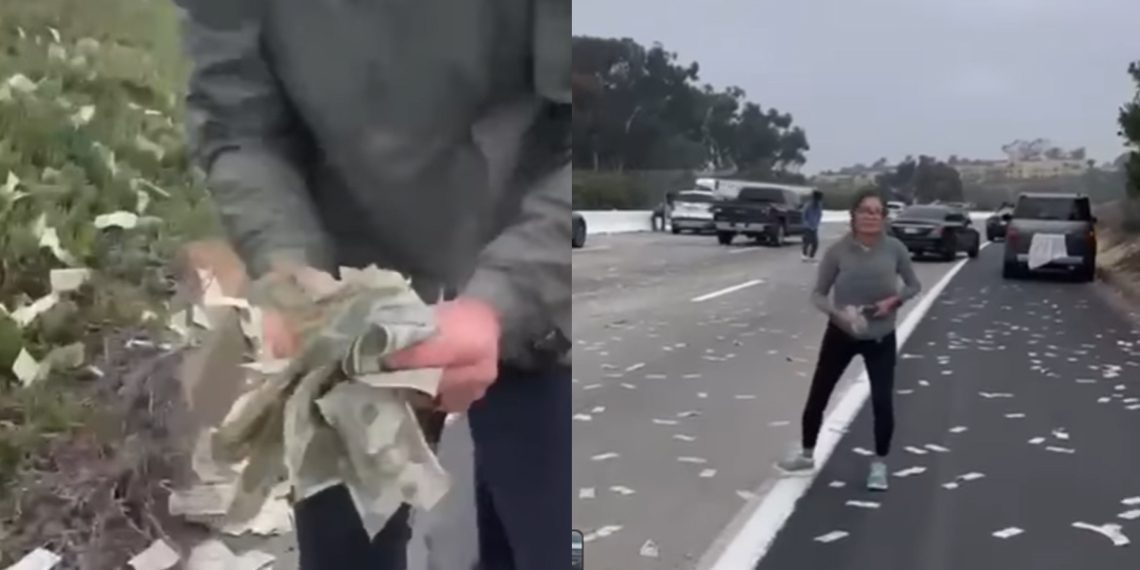 VIDEO: CAE DINERO DE CAMIóN EN CARRETERA, LO RECOGEN Y LOS DETIENEN