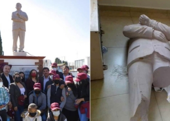 SIN PIERNAS Y CABEZA QUEDó LA ESTATUA EN HONOR A AMLO