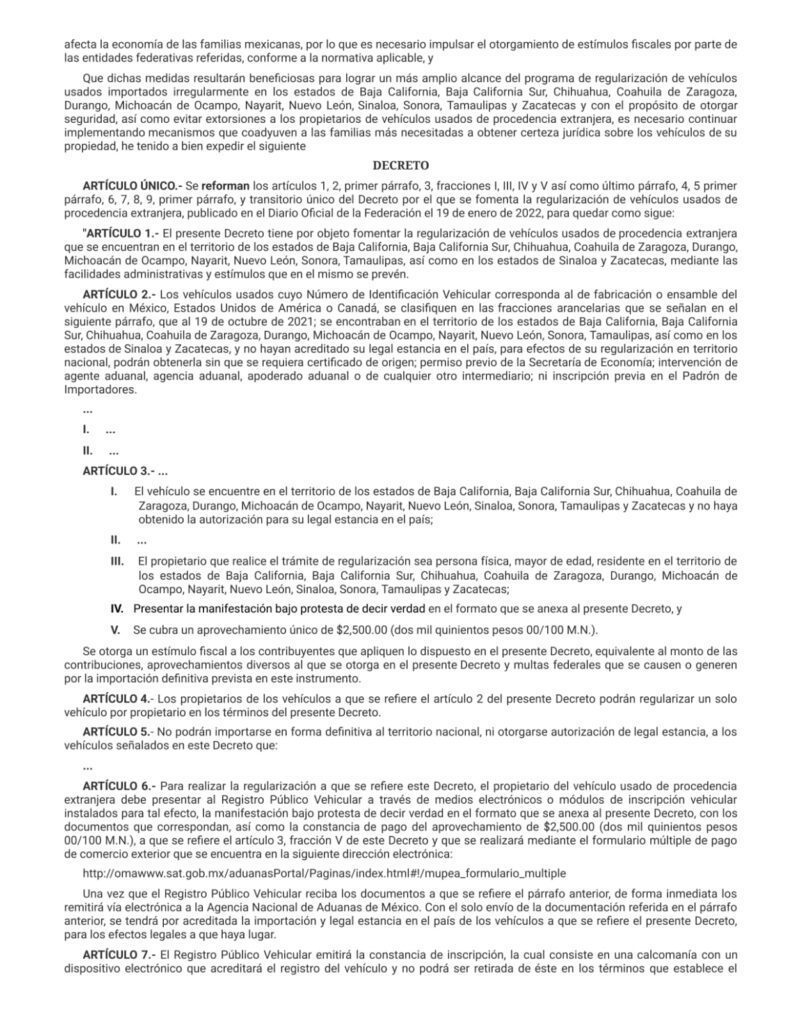 OFICIAL: MODIFICAN DECRETO PARA REGULARIZAR AUTOS CHOCOLATE OFICIAL: MODIFICAN DECRETO PARA REGULARIZAR AUTOS CHOCOLATE