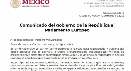 Gobierno de México llama 'borrego' a Parlamento Europeo