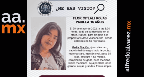 FGE pide apoyo para localizar a Flor Citlali Rojas Padilla