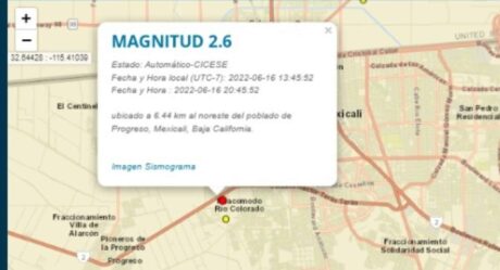 Reportan dos sismos en Mexicali