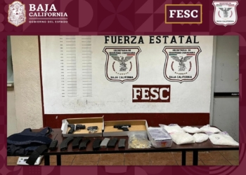 FESC asegura 5 kg de metanfetamina, 2 armas y cartuchos en Mexicali