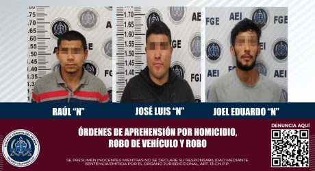 Tres sujetos son detenidos con orden de aprehensión por homicidio y robo