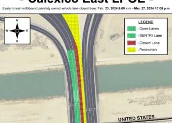 Anuncian cierre temporal de un carril en la Garita de Calexico East