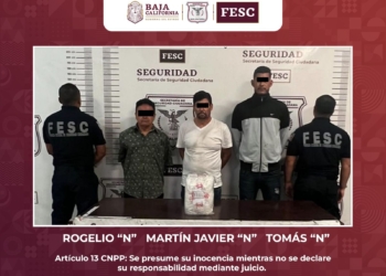 Fuerza estatal detiene a tres personas en poder de 2.6 kilos de metanfetamina en Tijuana