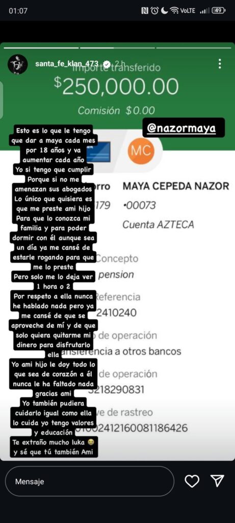 Santa Fe Klan publicó depósito a Maya Nazor y ella lo acusa de violencia económica