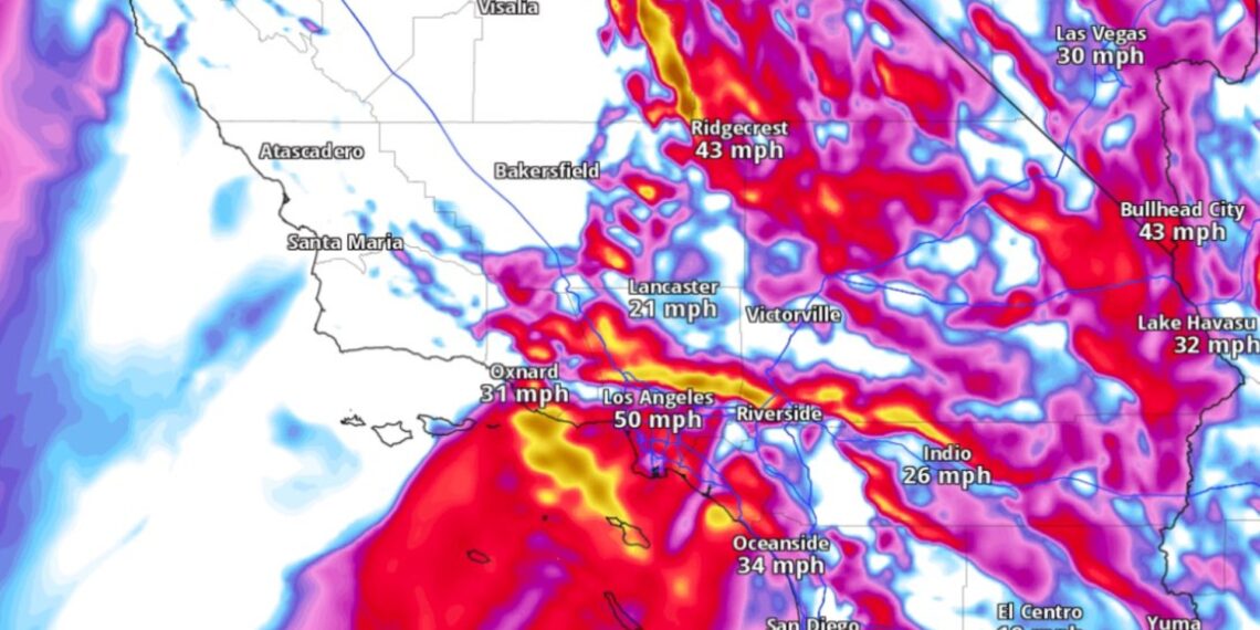 Sur de California bajo alerta por vientos destructivos y potencialmente mortales