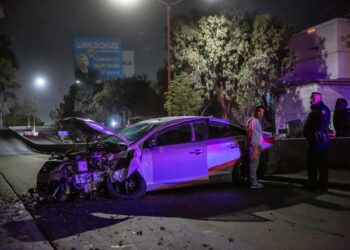 Auto se impacta con un árbol en el camellón central de la Ready Lane